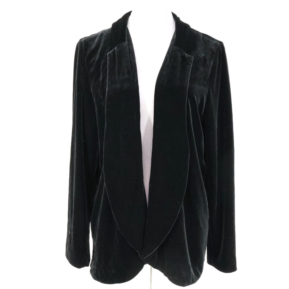 Chicos Jacket 2 Womens Large 12 Black Velour Lined Blazer Open Front Career